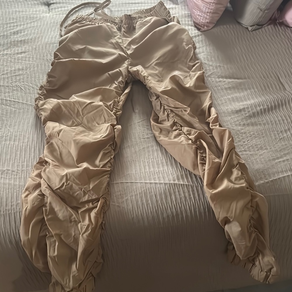 SHEIN Ruched Tan Track Pants